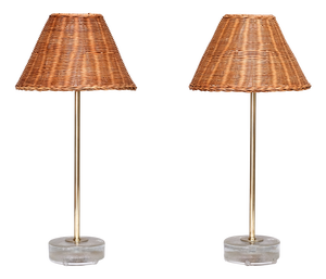 Table Lamps in Brass, Glass and Rattan from Falkenbergs Belysning, 1960s, Set of 2