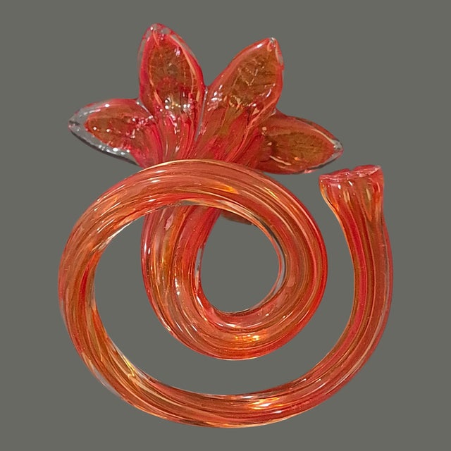 Vintage Italy Pair Blue & Red Art Glass Ruffled Flower Top Spiral Base Bud Vases For Sale - Image 6 of 9