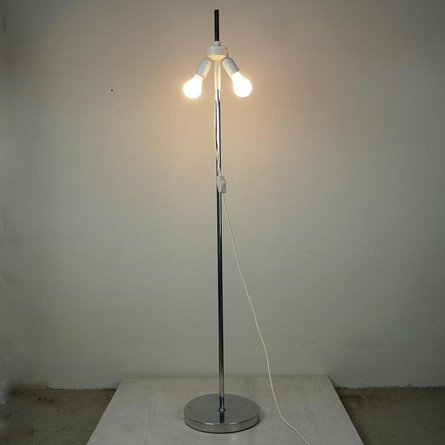 Charming Austrian Seventies chrome floor lamp with height adjustable shade. The shade has been renewed with a animal and...