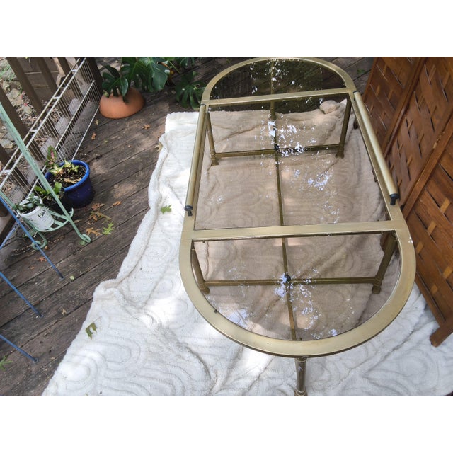 1970s Vintage Mid-Century Hollywood Regency Racetrack Oval Brass & Glass Coffee Table in the Style of Maison Jansen For Sale - Image 5 of 10