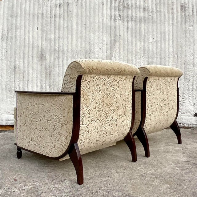 2000 - 2009 Vintage Custom Geoffrey Bradfield Deco Devore Lounge Chairs - a Pair For Sale - Image 5 of 11