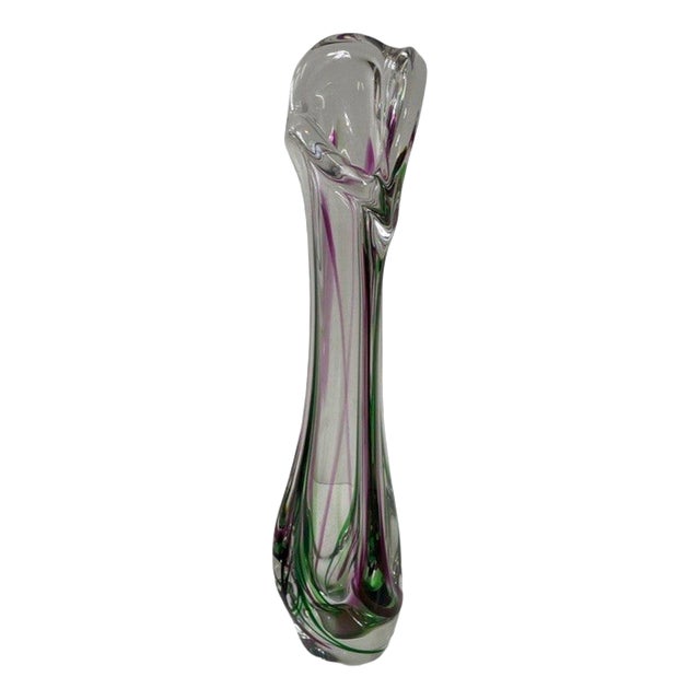 Large Dutch Vintage Purple and Green Vase by Max Verboeket for Kristalunie Maastricht For Sale