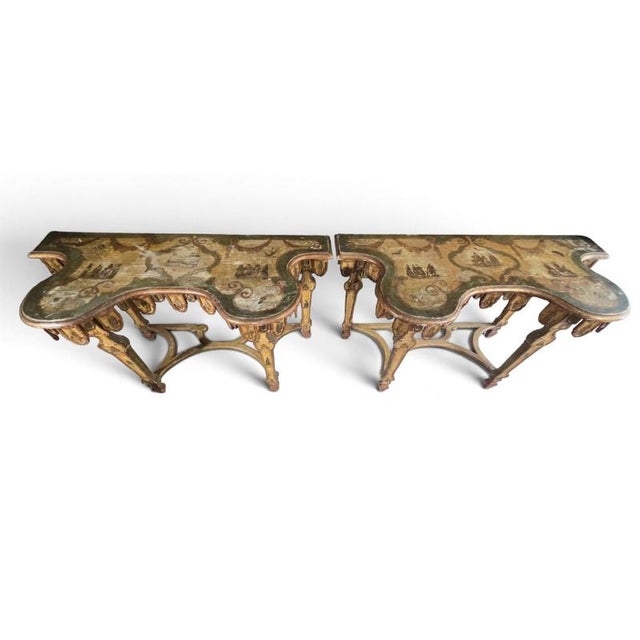 Venetian Polychrome and Giltwood Consoles in the style of Lacca Povera, 1790, Set of 2 For Sale - Image 16 of 18