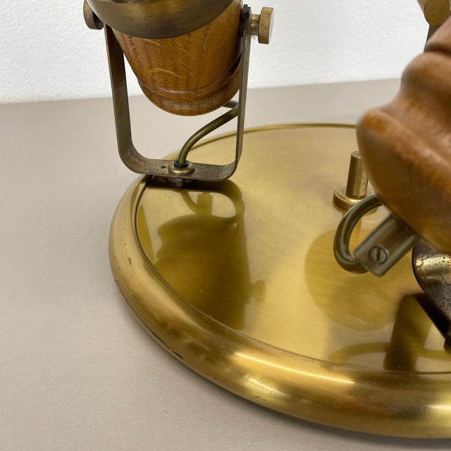 1970s Modern Three-Spot Brass and Oak Ceiling Light from Temde Lights, 1970s For Sale - Image 5 of 18