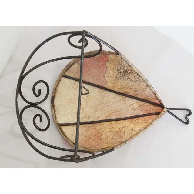 Red Vintage Parchment Moroccan African Tribal Art Wall Sconce For Sale - Image 8 of 9