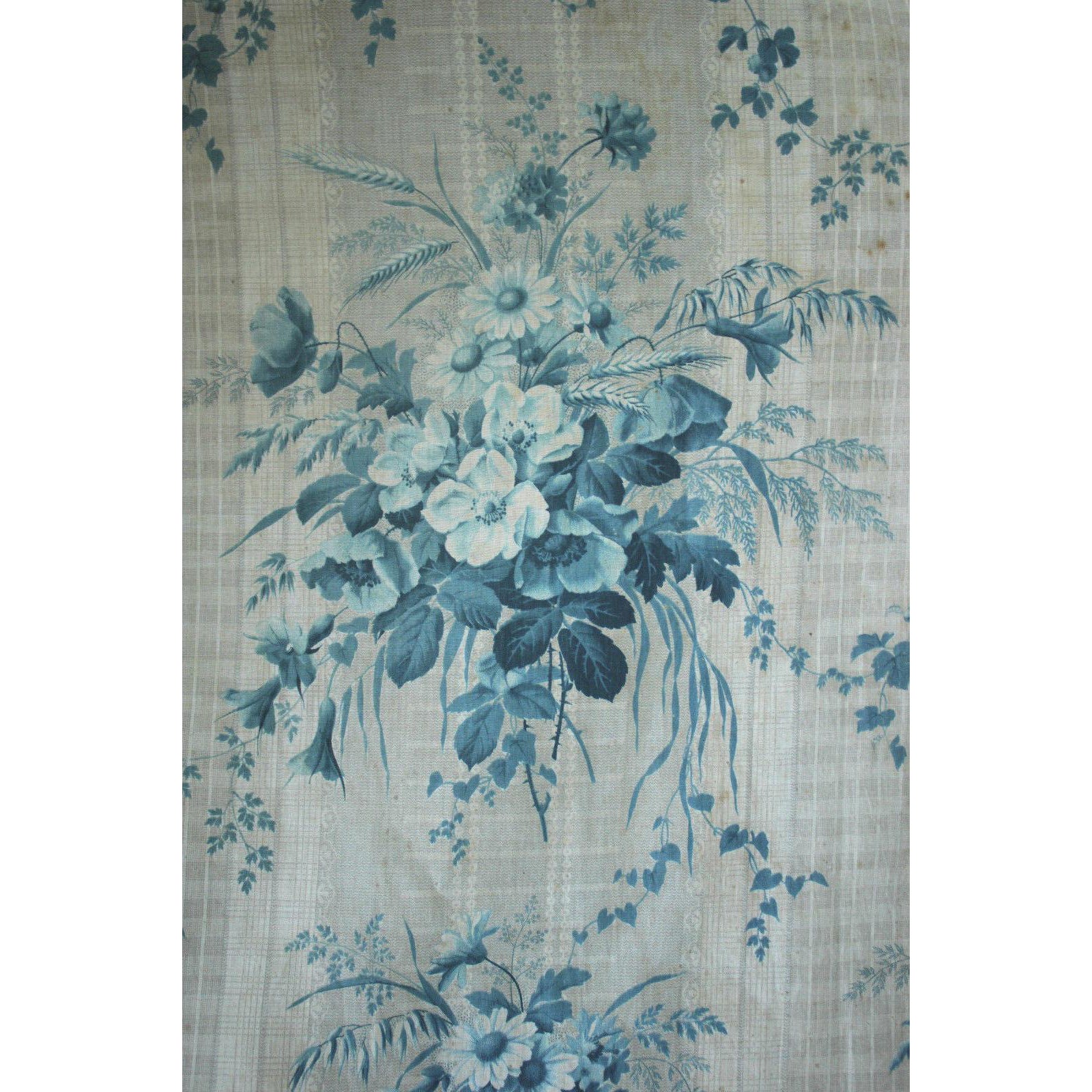 Antique French Curtain Blue Floral 1850 Glazed Light Fabric Chairish