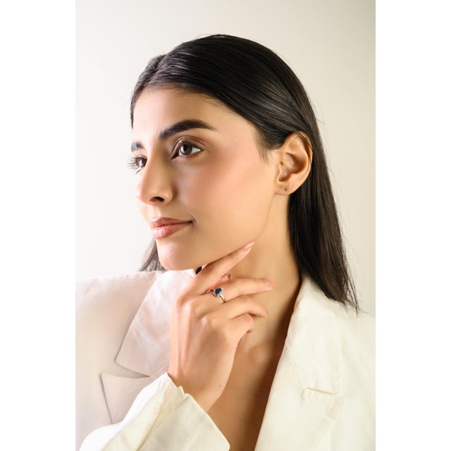 Natural Blue Sapphire Diamond Pear Engagement Ring Size 5.5 in 14k White Gold For Sale In New York - Image 6 of 13