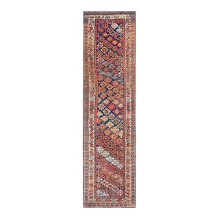 Traditional Antique Tribal Geometric Nw Blue 1890s Hallway Runner Rug For Sale