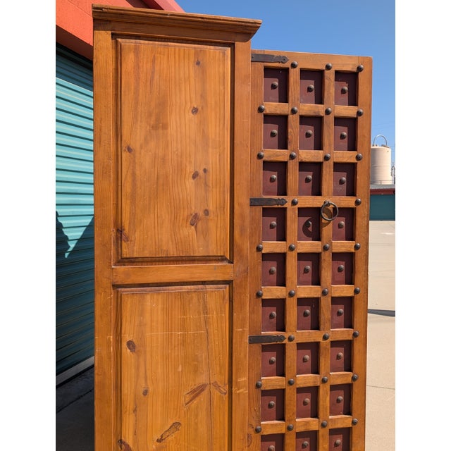Vintage Mexican Solid Wood Armoire With Handcrafted Iron Hardware For Sale - Image 16 of 17