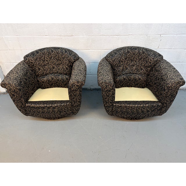 Pair of Mid 20th Century Swivel Club Chairs W/ Abstract Upholstery For Sale In New York - Image 6 of 10