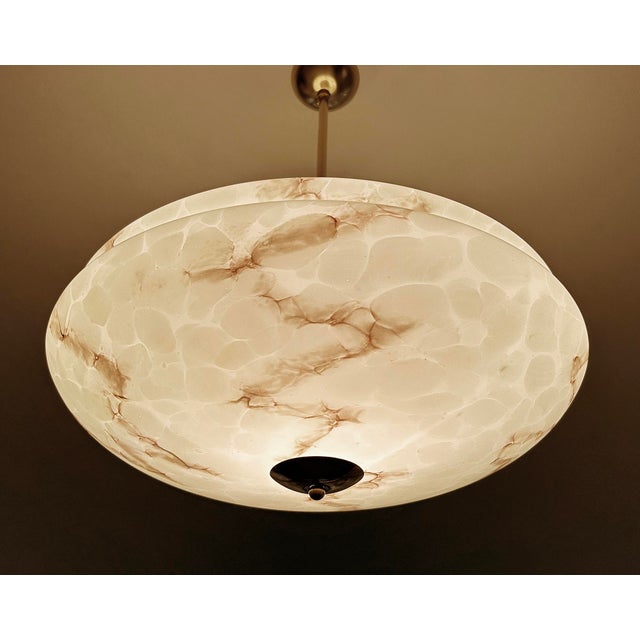 Large Art Deco Pendant Light in Green Marble Glass, 1930s For Sale - Image 11 of 18