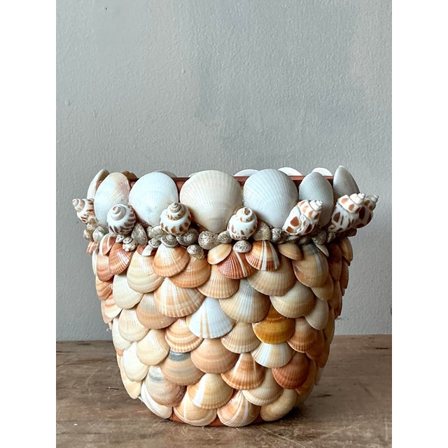 Early 21st Century Vintage Boho Shell Encrusted Pot For Sale - Image 5 of 5
