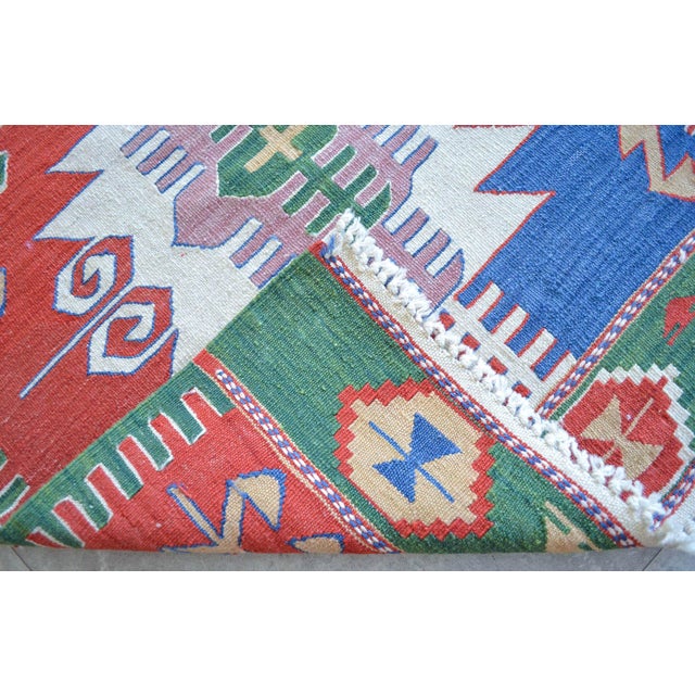 Hand Woven Kilim Turkish Flat Weave Area Rug - 4′1″ × 5′10″ For Sale - Image 11 of 12