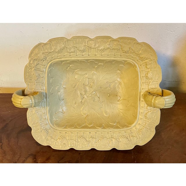 Antique 19th Century English Drabware Footed Tazza Compote With Relief Molded Oak Leaves and Grape Vine Border For Sale - Image 10 of 13