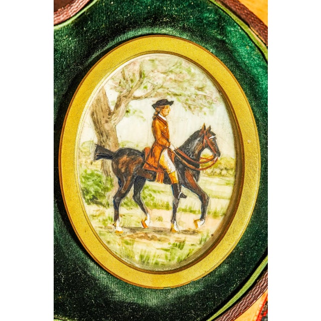 Dark Green Exquisite Rare Pair Victorian Antique Portrait Miniature Paintings English Country Horse Equestrian Theme For Sale - Image 8 of 16