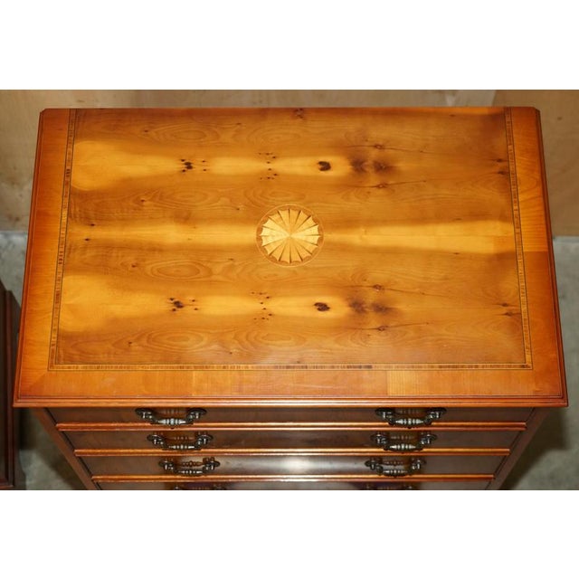 Wood Large Tall Sheraton Revival Burr Yew Chests of Drawers, Set of 2 For Sale - Image 7 of 18