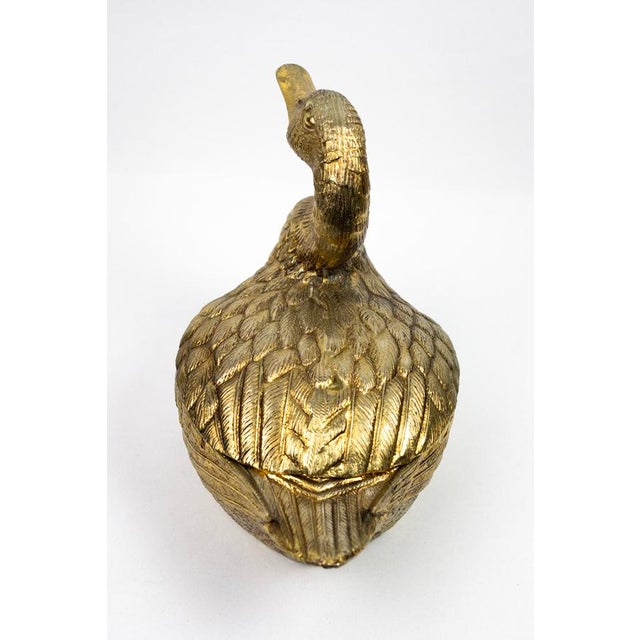 Hollywood Regency Gilt Metal Duck-Shaped Ice Bucket with Hinged Lid and White Lacquered Compartment by Mauro Manetti, 1970s For Sale - Image 9 of 18