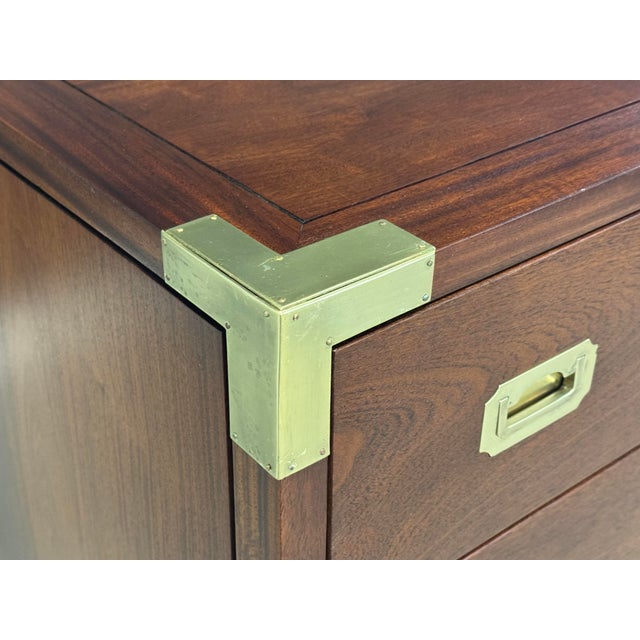 Brown 1960s Refinished Solid Teak and Brass Campaign Dresser For Sale - Image 8 of 10