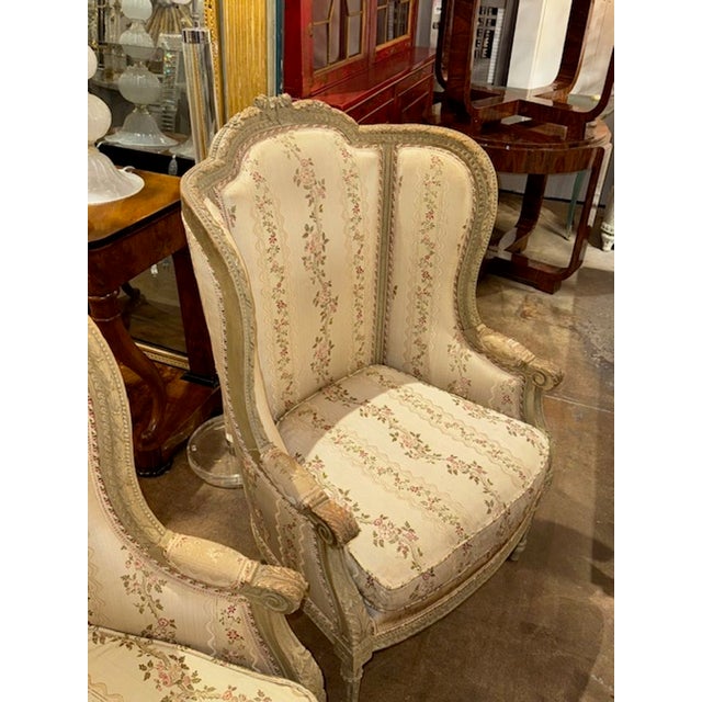 Pair of 19th Century French Carved and Painted Louis XVI Bergeres For Sale In Dallas - Image 6 of 9