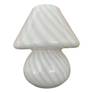 Large Swirl White Murano Glass Mushroom Table Lamp, 1970s For Sale