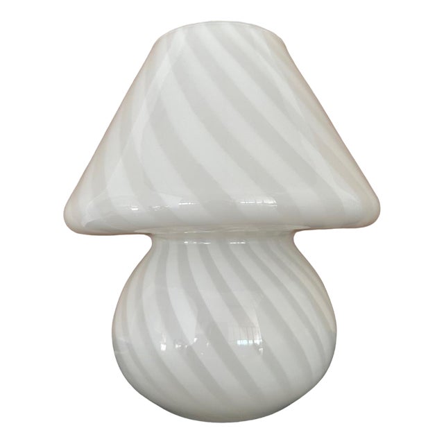 Large Swirl White Murano Glass Mushroom Table Lamp, 1970s For Sale