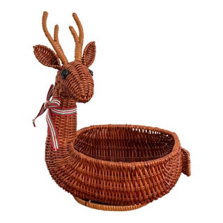Vintage Wicker Reindeer Basket Christmas Holiday Decor For Sale