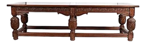 Antique English Jacobean Refectory or Library Table - Monumental 9 Foot - Elegantly Carved Oak - Circa 1910