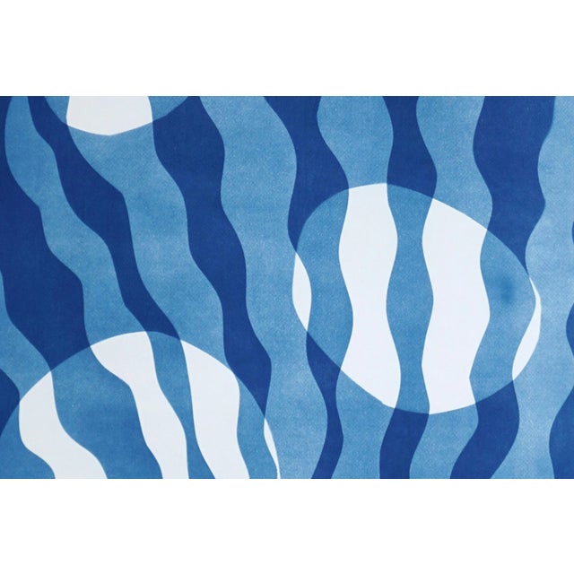 Blue 2025, Art Deco Style, Ocean Shapes, Unique Monotype - Cyanotype on Watercolor Paper of Algae With Bubbles in Blue Tones by Kinf of Cyan For Sale - Image 8 of 8