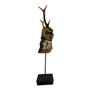 F-031 Antique Indonesian "Manjangan" Double-Face Mask With Authentic Antlers - Early 20th Century F014