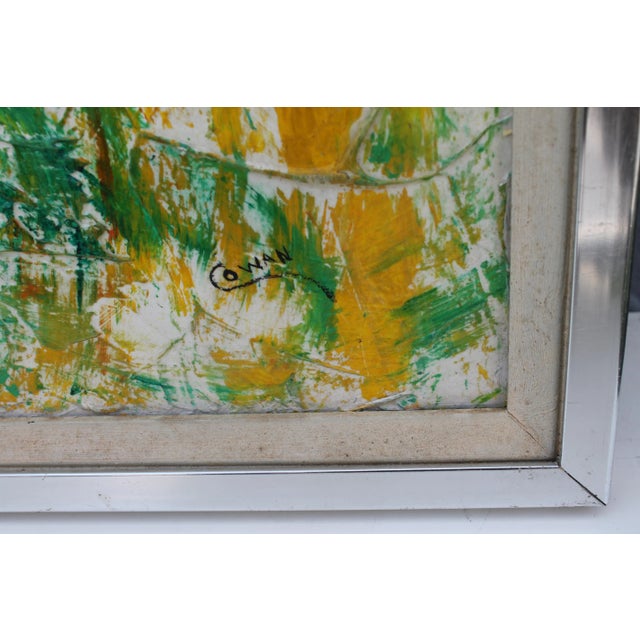1970s 1970s Modern Multi Colored Framed Abstract Oil Painting Signed Cowan For Sale - Image 5 of 11
