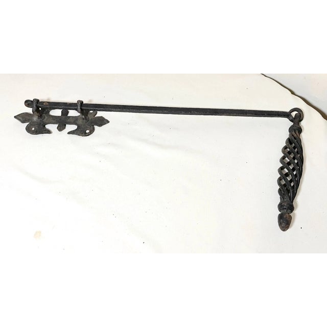 Large Antique 18th Century Hand Wrought Iron Firelace Flue Hook Latch Handle For Sale - Image 9 of 12