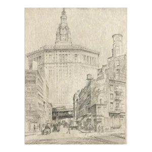 Antique Earl McKinney New York City Downtown Drawing