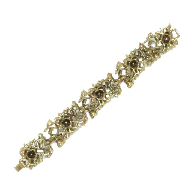 Metal Vintage Designer Coro Floral Pastel Link Bracelet 1950s For Sale - Image 7 of 8