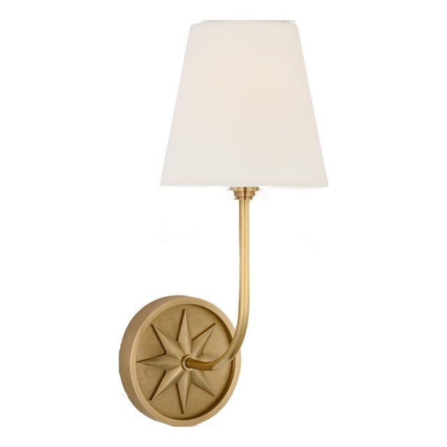 Chapman & Myers for Visual Comfort Signature Polaris 15" Sconce in Antique-Burnished Brass with Linen Shade For Sale