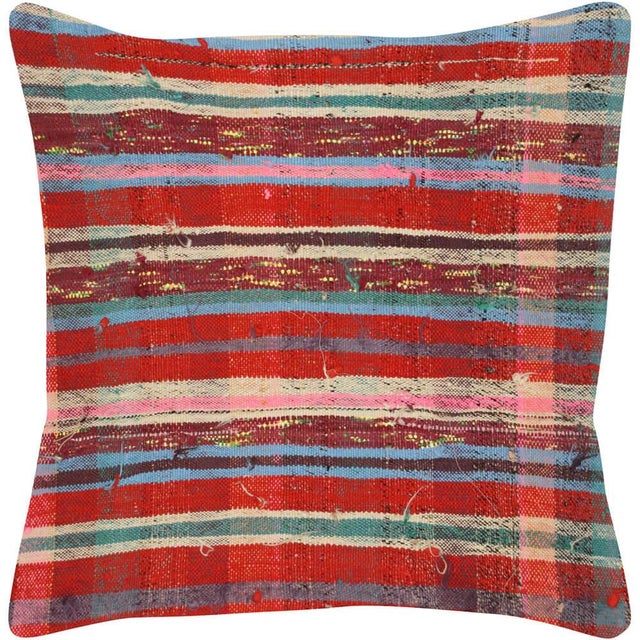 Vintage Turkish Rag Pillow. Sewn with fragments of vintage hand made Anatolian Hemp and Cotton Kilims. Fiber fill. 500438