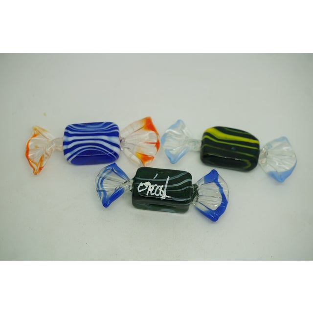 Glass Vintage Set of 13 Murano Swirled Striped Art Glass Wrapped Candy Cane Ornaments For Sale - Image 7 of 15