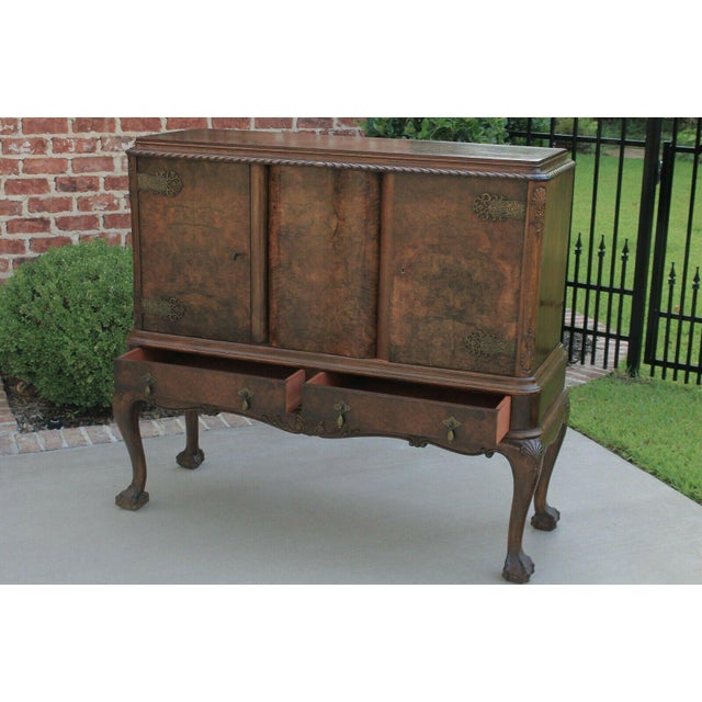 Antique English Walnut Bar Liquor Cabinet Buffet Sideboard Server