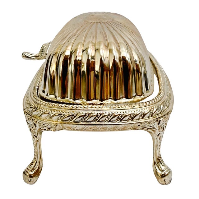 Victorian Vintage Silver-Plated Revolving Butter Dish With Glass Liner - Footed Roll-Top Caviar Server For Sale - Image 3 of 10