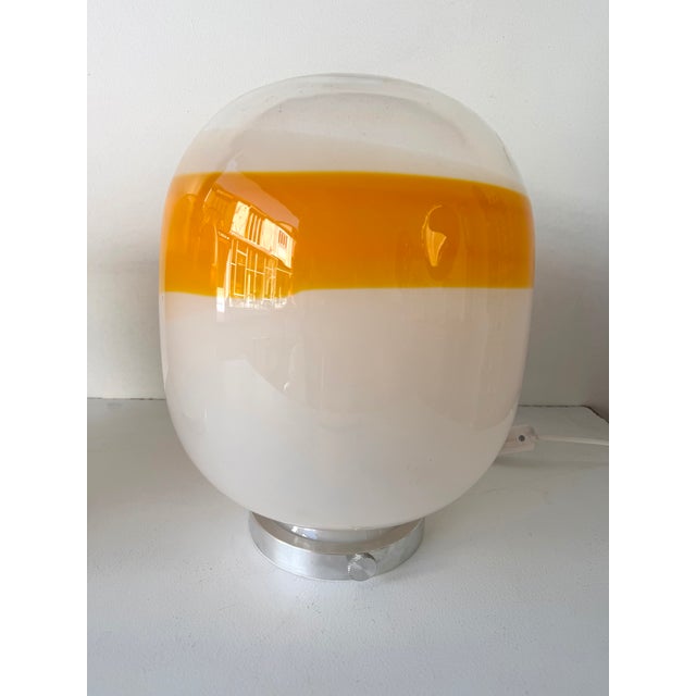 Pair of Murano Glass Orange White Smoke Saturn Lamps. Italy, 1970s For Sale - Image 6 of 11