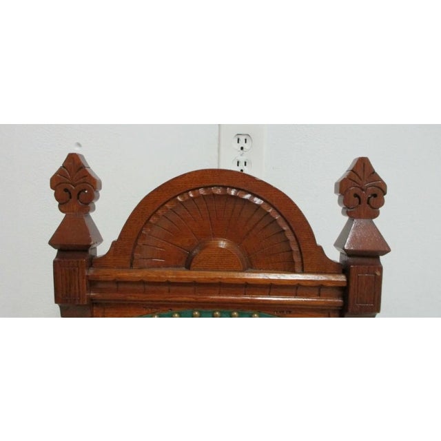 Green Antique Victorian Throne Chair Carved Oak Church Chapel Masonic A For Sale - Image 8 of 12