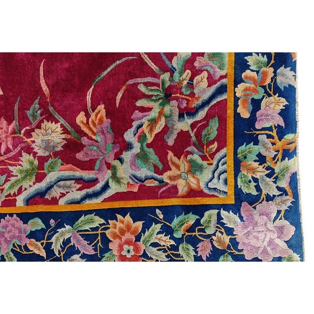 Textile 1920s Red Open Field Antique Walter Nichols Chinese Wool Art Deco 8'10" X 11'2" For Sale - Image 7 of 9