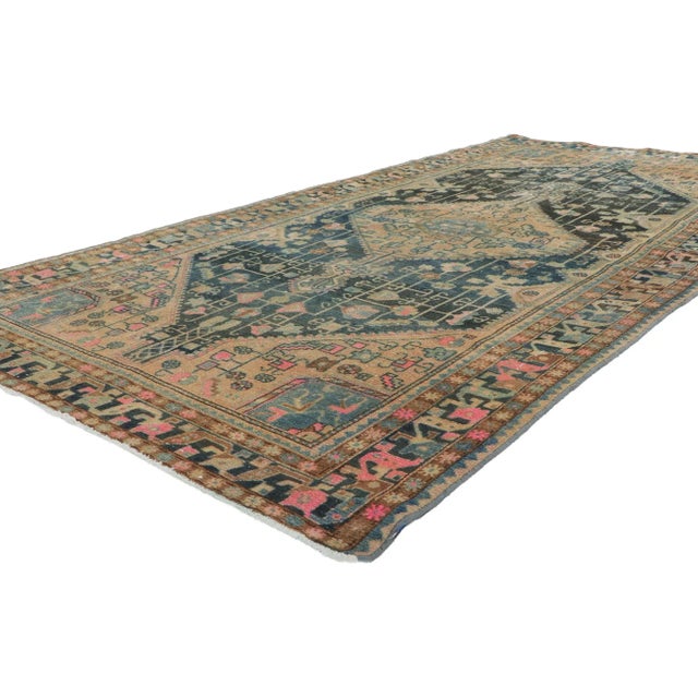 60957 Distressed Antique-Worn Persian Malayer Rug, 04'07 x 08'09. Prepare to be transported to a mystical realm of...