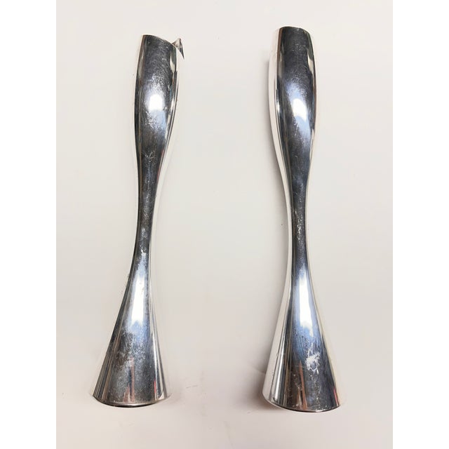 American Vintage Nombe Smith Celentano Pewter Candle Holders Set/2 For Sale - Image 3 of 4