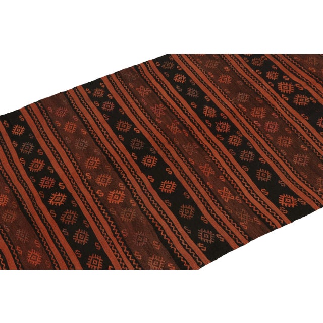 1950s Vintage Gallery-Sized Kilim in Orange and Black Stripes and Tribal Patterns For Sale - Image 5 of 7