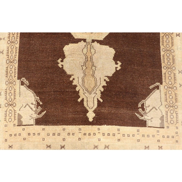 Vintage Turkish Oushak Rug, Brown Medallion With Taupe For Sale - Image 4 of 13