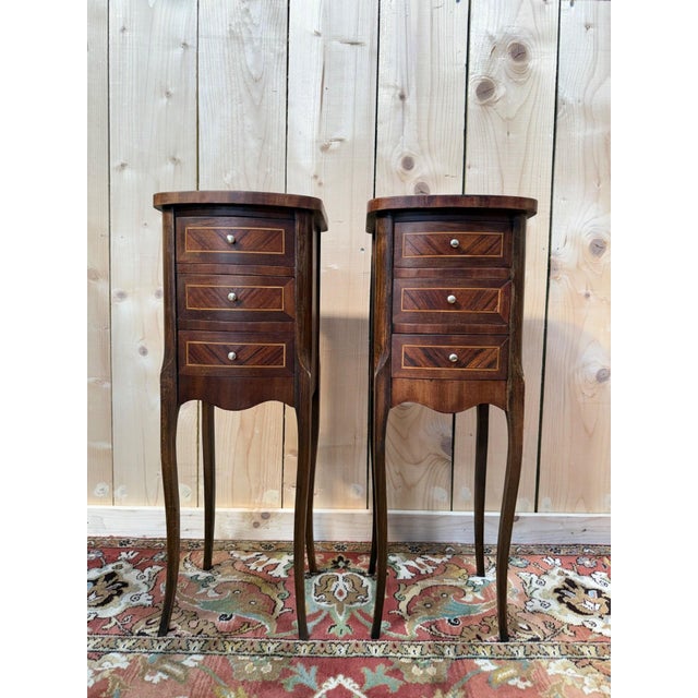 Brown Louis XV Marquetry Bedside Tables, 1950s, Set of 2 For Sale - Image 8 of 8