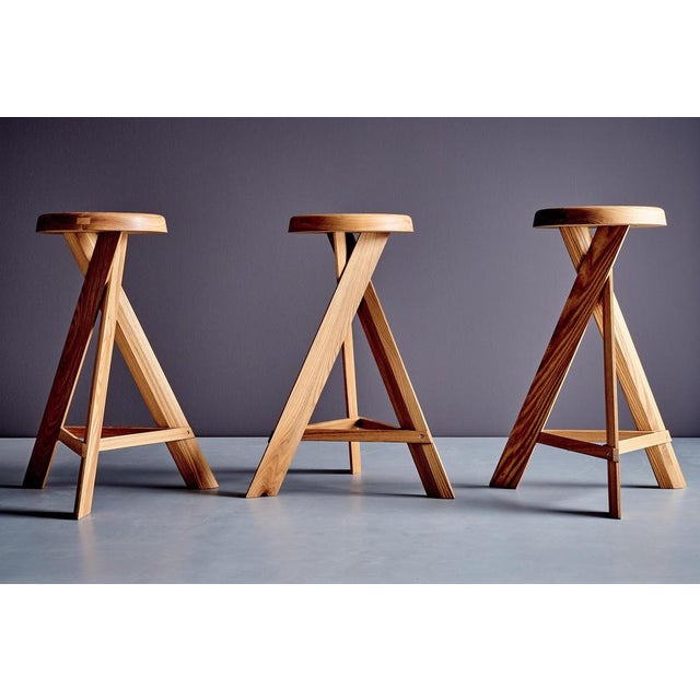 Set of three S31 C Tabouret Round Bar Stools by Pierre Chapo, France This remarkable stool was designed in 1974. This Set...