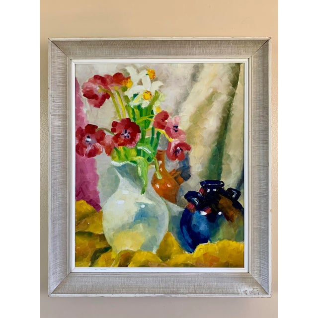 Still Life With "Flowers" Oil Painting by Lee, 1960s For Sale - Image 12 of 12