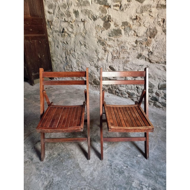 Vintage French Beech Wood Folding Chairs, 1970s, Set of 2 For Sale - Image 9 of 12