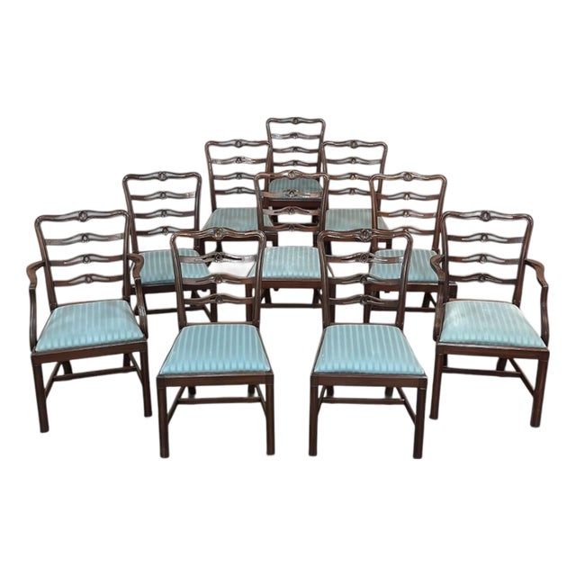Set of 10 Edwardian Mahogany Dining Chairs Includes 2 Armchairs For Sale
